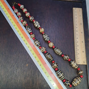 South asian burmese old pumtek petrified wood stone beads long necklace #j5