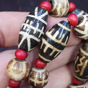 South asian burmese old pumtek petrified wood stone beads long necklace #j5