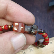 Antique Dzi Agate, Tibetan Carved Animal Bracelet | Multi-Hued Beads, Handcarved Figurines | Elastic Fit
