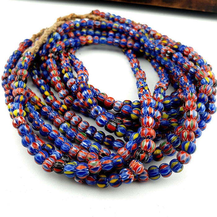 Vintage venetian african style multicolor glass chevron 6.5-7mm beads strand