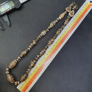 Burmese Pumtek Petrified Wood Bead Necklace: South Asian Dzi Patterns