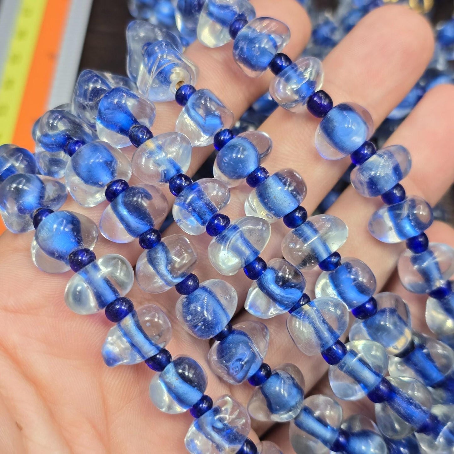 Vintage Blown Lampwork Glass Beads Necklace - Handmade Triangle Shape, Rare Gift & Unique Craft Jewelry