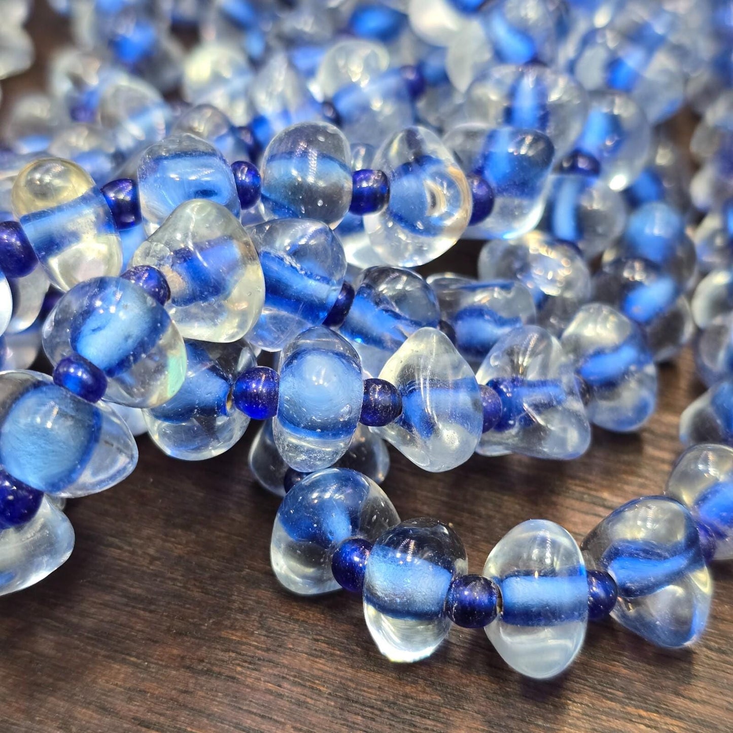 Vintage Blown Lampwork Glass Beads Necklace - Handmade Triangle Shape, Rare Gift & Unique Craft Jewelry