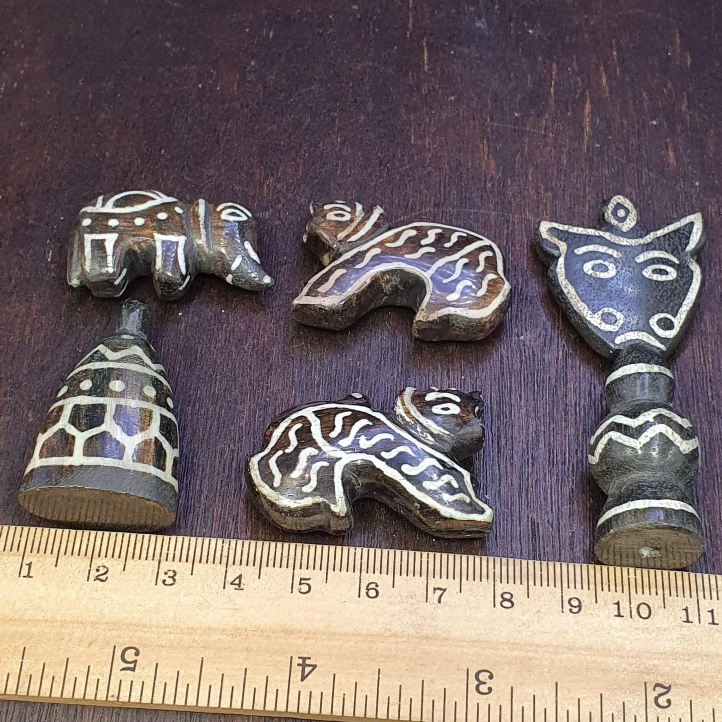 Lot 6 south asian burmese old pyu pumtek petrified wood stone beads pendants