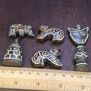 Lot 6 south asian burmese old pyu pumtek petrified wood stone beads pendants