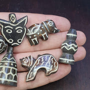 Lot 6 south asian burmese old pyu pumtek petrified wood stone beads pendants