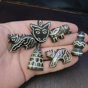 Lot 6 south asian burmese old pyu pumtek petrified wood stone beads pendants