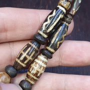 Antique south asian burmese pumtek pyu dzi 9 eyes rare patters beaded necklace