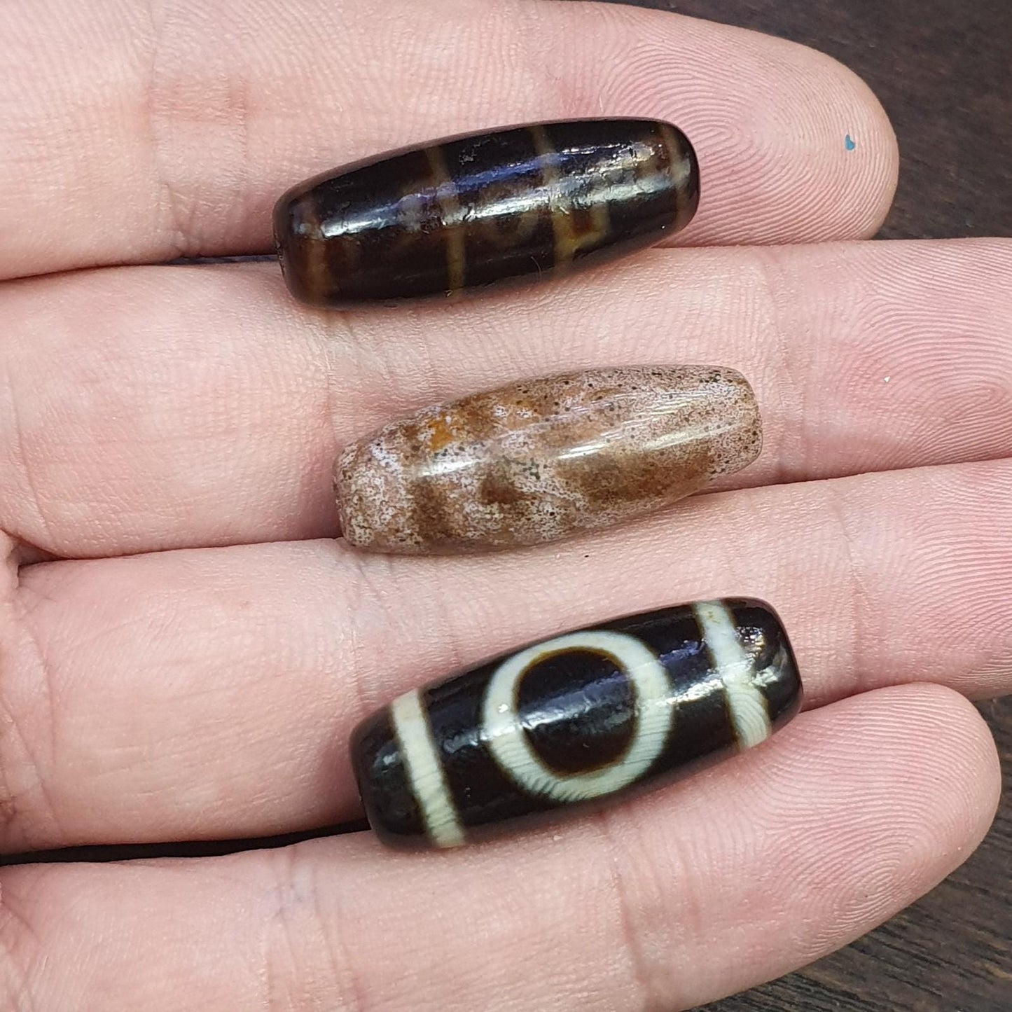 Lot 3 tibetan nepalese dzi beads agate bead black agate   tbl-3