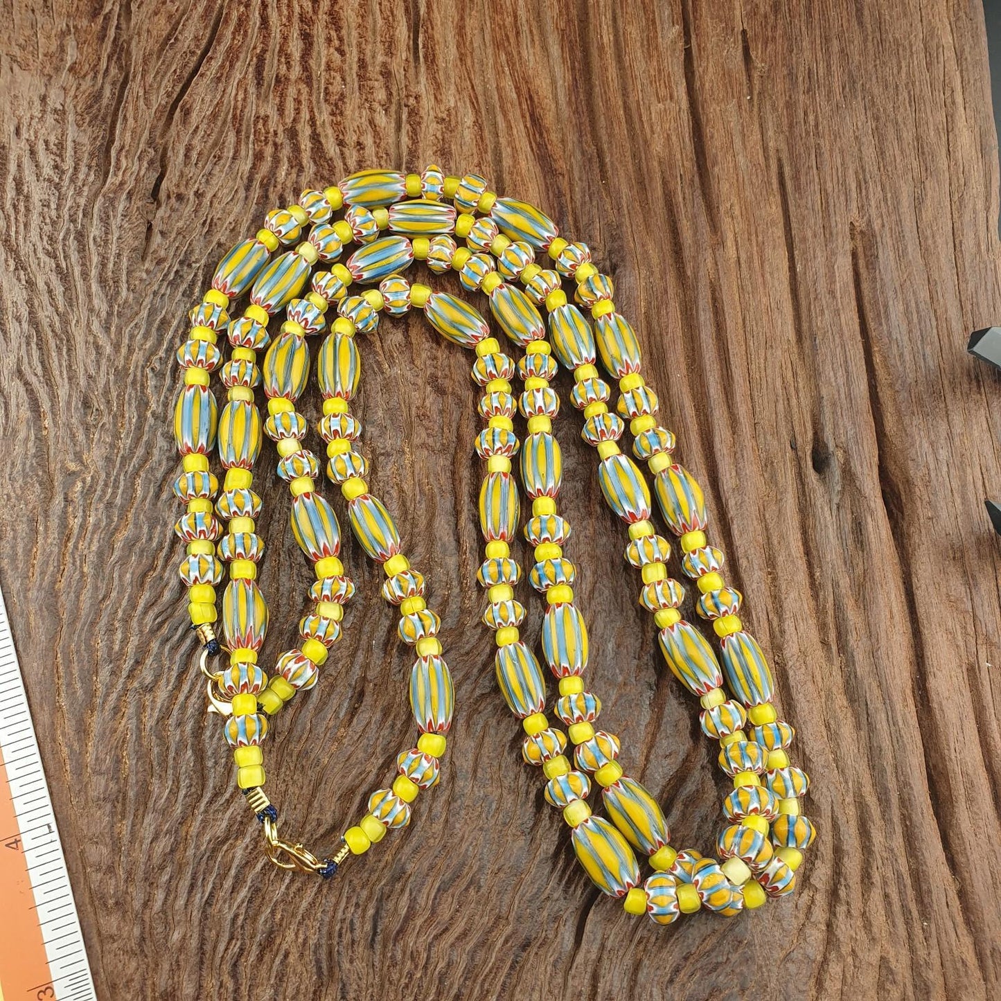 Vintage Venetian Yellow Chevron Glass Beads: 22-Inch Jewelry Supply Strand
