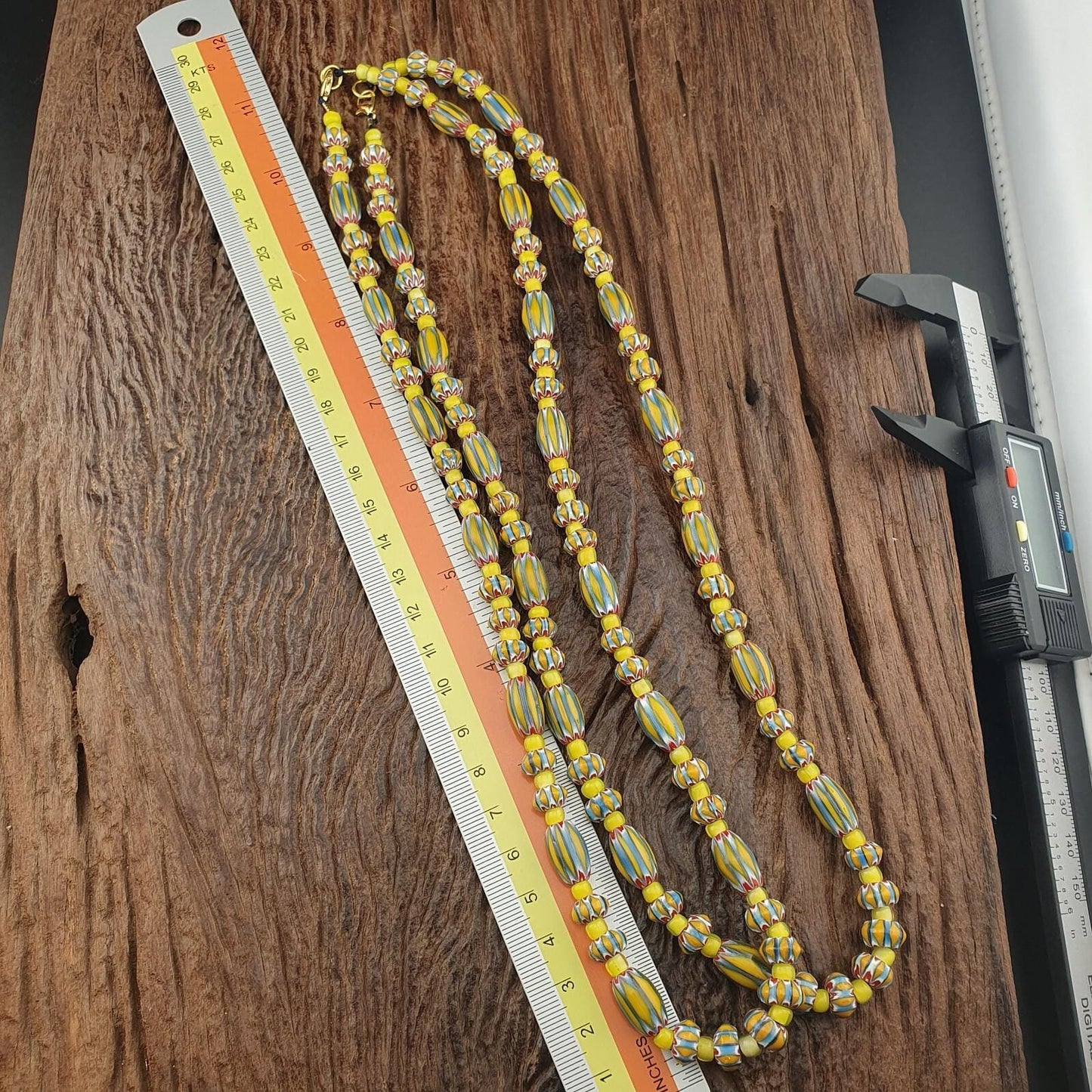 Vintage Venetian Yellow Chevron Glass Beads: 22-Inch Jewelry Supply Strand