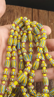 Vintage Venetian Yellow Chevron Glass Beads: 22-Inch Jewelry Supply Strand
