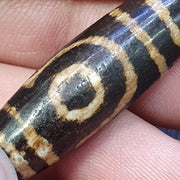 Dzi 2 eyes pattern asian burmese old pumtek petrified wood stone bead