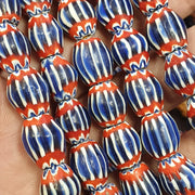 Vintage blue red chevron venetian style multilayers 11mm glass beads necklace
