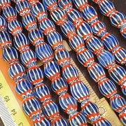 Vintage blue red chevron venetian style multilayers 11mm glass beads necklace