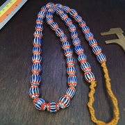 Vintage blue red chevron venetian style multilayers 11mm glass beads necklace