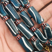 Venetian style blue and white candy glass beads black chevron beaded necklace
