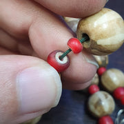 Vintage asian burmese old pumtek petrified wood stone beads necklace