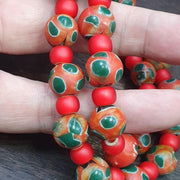 Vintage venetian style orange gabri and red whiteheart glass beads necklace gift