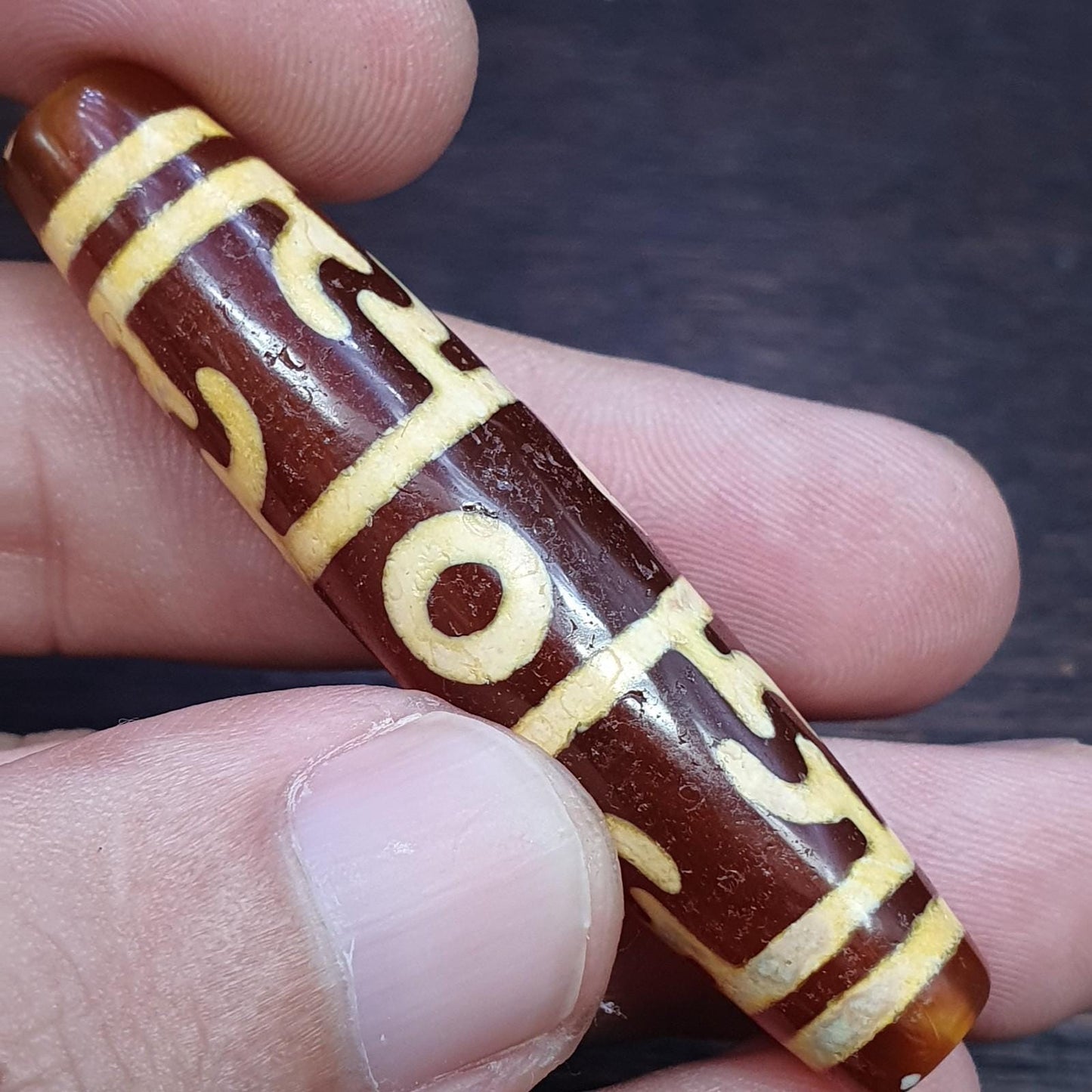 Tibetan top old  red agate 3 eyes symbolize dzi bead totem pendant