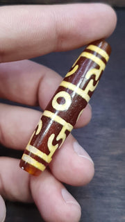Tibetan top old  red agate 3 eyes symbolize dzi bead totem pendant
