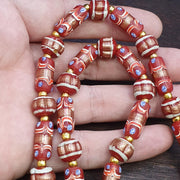 Vintage Aventurine Red Glass Bead Strand: Handmade Feather Design