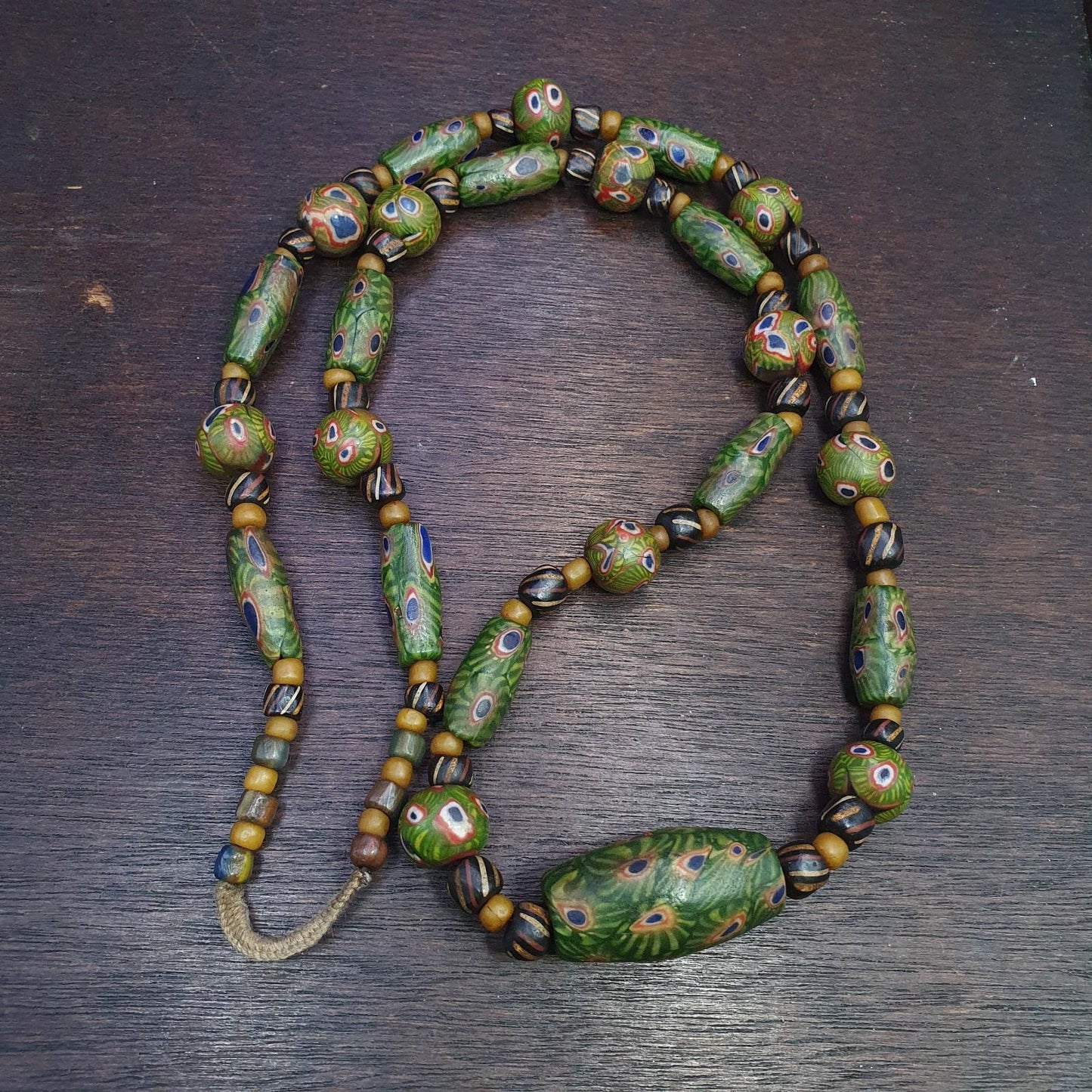 Vintage venetian style green gabri african glass beads 25inch long necklace gift