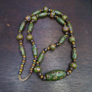 Vintage Venetian Style Green Gabri African Glass Beads 25inch Long Necklace