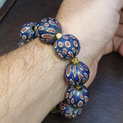 Blue Gabri Style, Ethno Boho Eyes Bracelet | Glass Trade Beads | 20mm Strand, Handmade Amulet