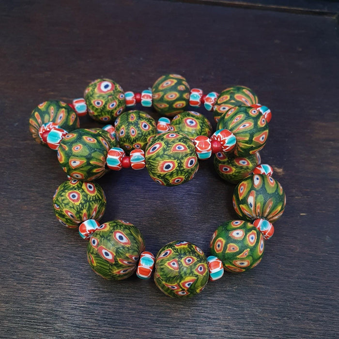 Vintage African Green Gabri Beads Bracelets: Hundred Eyes Design
