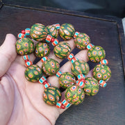 Green Gabri Beads, Vintage African Style Bracelets | Antique Glass, Pair Of Strands - Hundred Eyes Motif
