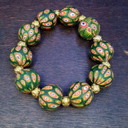 Green Gabri Style, Vintage Hundred Eyes Bead Bracelet | Round Glass Beads | Unisex Standard Size