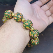 Green Gabri Style, Vintage Hundred Eyes Bead Bracelet | Round Glass Beads | Unisex Standard Size