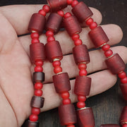 Vintage venetian white heart and red glass trade beads beaded necklace #j2