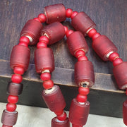 Vintage venetian white heart and red glass trade beads beaded necklace #j2