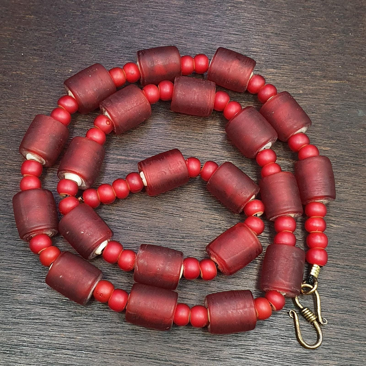 Vintage Venetian White Heart & Red Glass Trade Bead Necklace