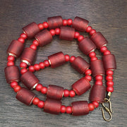 Vintage Venetian White Heart & Red Glass Trade Bead Necklace
