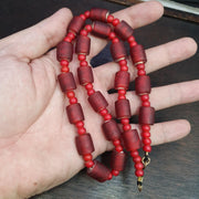 Vintage Venetian White Heart & Red Glass Trade Bead Necklace