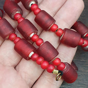 Vintage Venetian White Heart & Red Glass Trade Bead Necklace