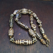 Antique south asian burmese pumtek pyu dzi pattern beads long necklace