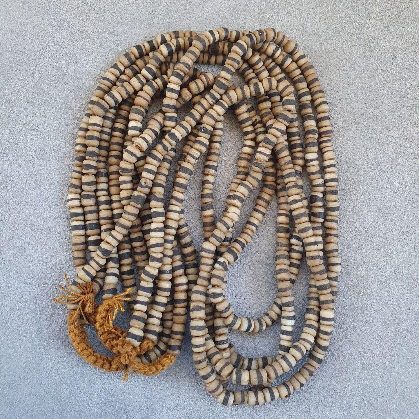 Old african white glass with black stripes vintage beads strand necklacegift