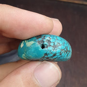 Anitique blue turquoise stamp seal intaglio angry bull  engraved pendant bead