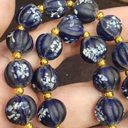 Vintage venetian african style blue melon shape glass beads beaded necklace