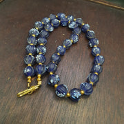 Vintage venetian african style blue melon shape glass beads beaded necklace