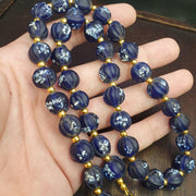 Vintage venetian african style blue melon shape glass beads beaded necklace