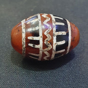 Antique tibetan etched red agate bead decorated carnelian bead amulet pandant j4