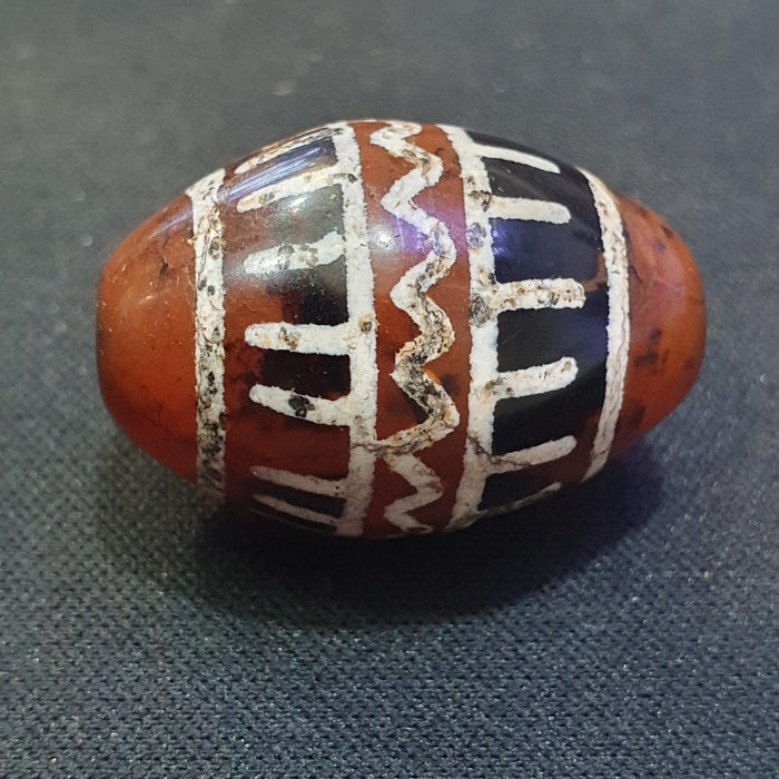 Antique tibetan etched red agate bead decorated carnelian bead amulet pandant j4