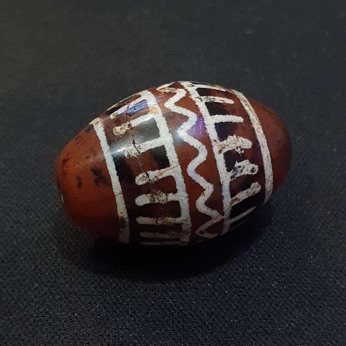 Antique tibetan etched red agate bead decorated carnelian bead amulet pandant j4