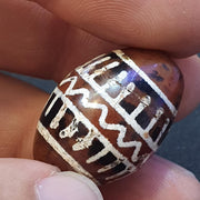 Antique tibetan etched red agate bead decorated carnelian bead amulet pandant j4