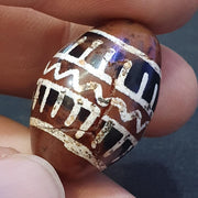 Antique tibetan etched red agate bead decorated carnelian bead amulet pandant j4